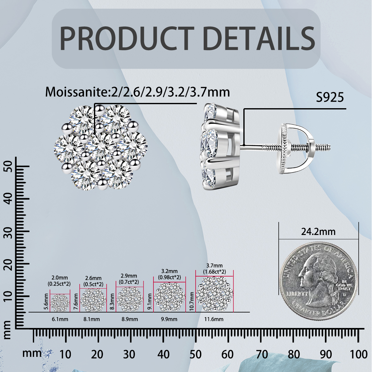 IcyBloom Floral Shine Stud Earrings 925S & VVS Moissanite