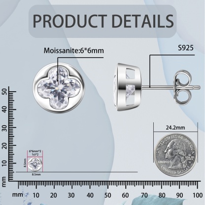 Delzzad Four-Leaf Clover Stud Earrings Lab-Created Moissanite Stud Earring S925 Sterling Silver Moissanite Jewelry Perfect Gift for Men Women Wedding Set