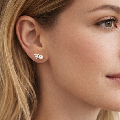 Toi et Moi Stud Earrings Pear and Round Cut Earrings VVS Synthetic Moissanite Earrings S925 Studs