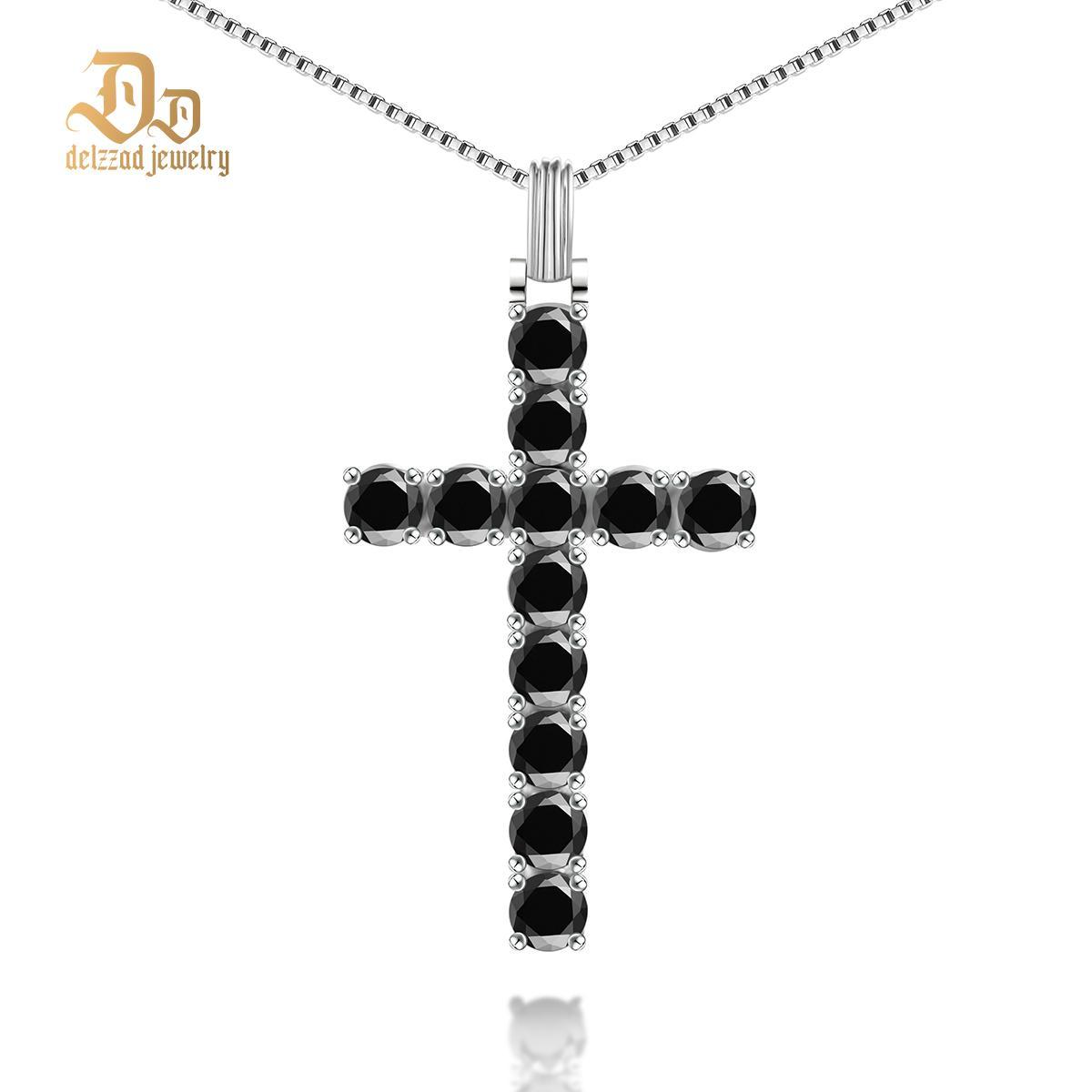 Delzzad s925 6ct Black White Synthetic Moissanite Cross Necklace St Valentine's Day Gifts for Men Women