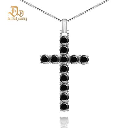 Delzzad s925 6ct Black White Synthetic Moissanite Cross Necklace St Valentine's Day Gifts for Men Women