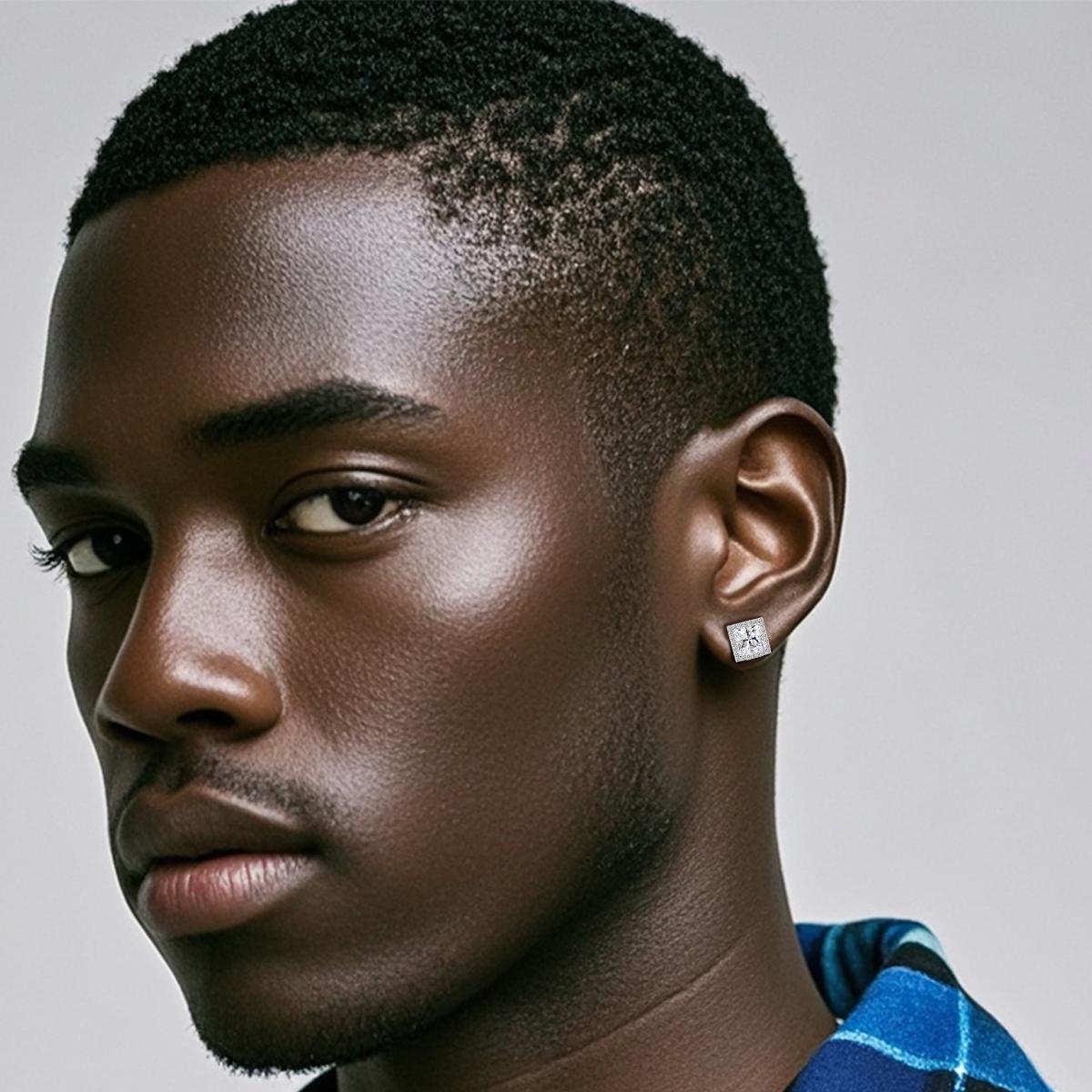 Delzzad Radiant Cut Synthetic Moissanite Stud Earrings St Valentine's Day Gifts For Men Women