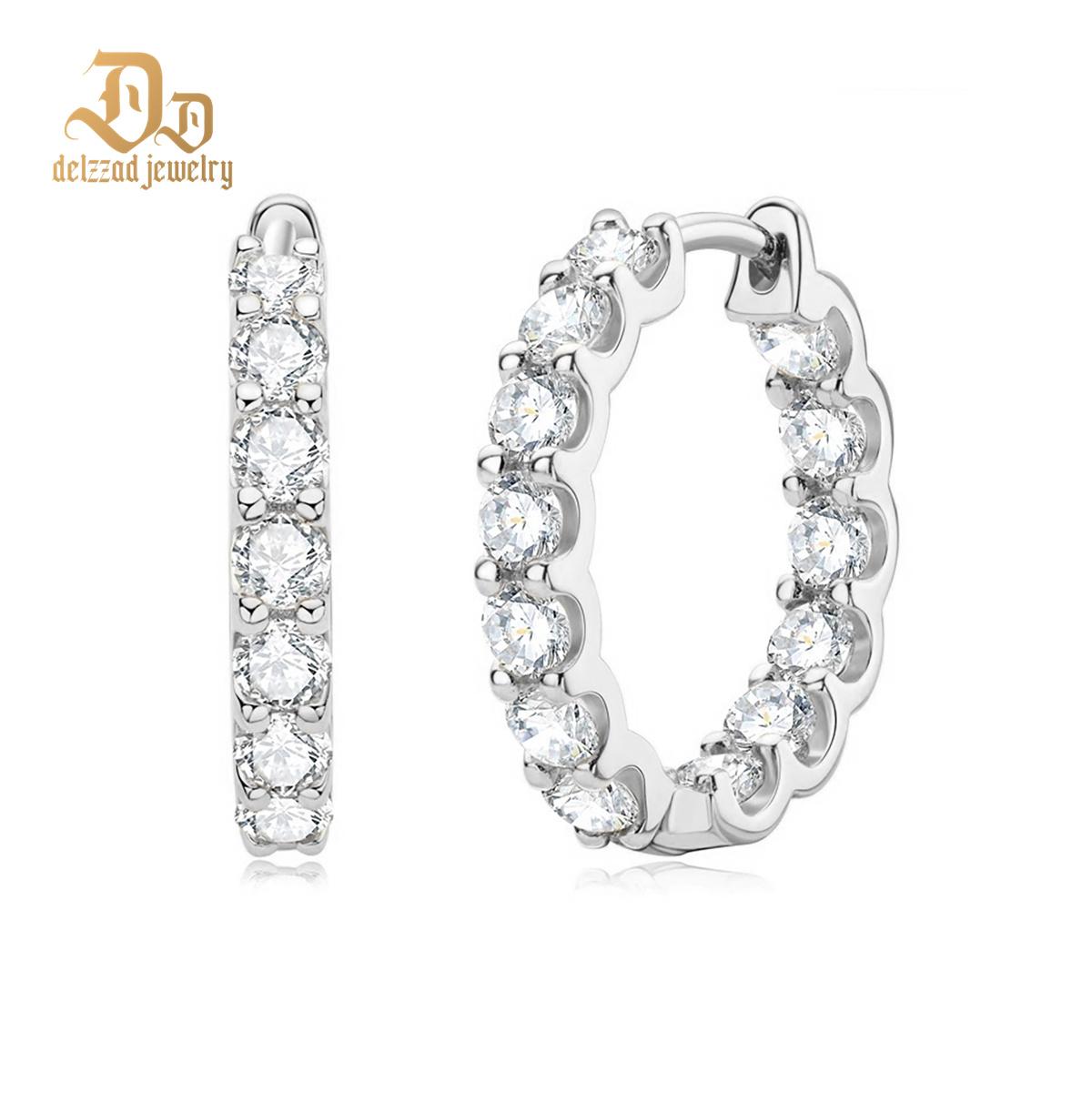 Delzzad Iced Out Hoop Earrings VVS Synthetic Moissanite S925 Unisex Earrings Jewelry Perfect Birthday Anniversary Christmas Gift for Men Women Wedding Set