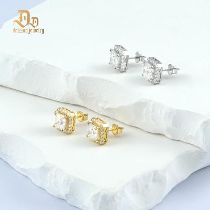 Delzzad Radiant Cut Synthetic Moissanite Stud Earrings St Valentine's Day Gifts For Men Women