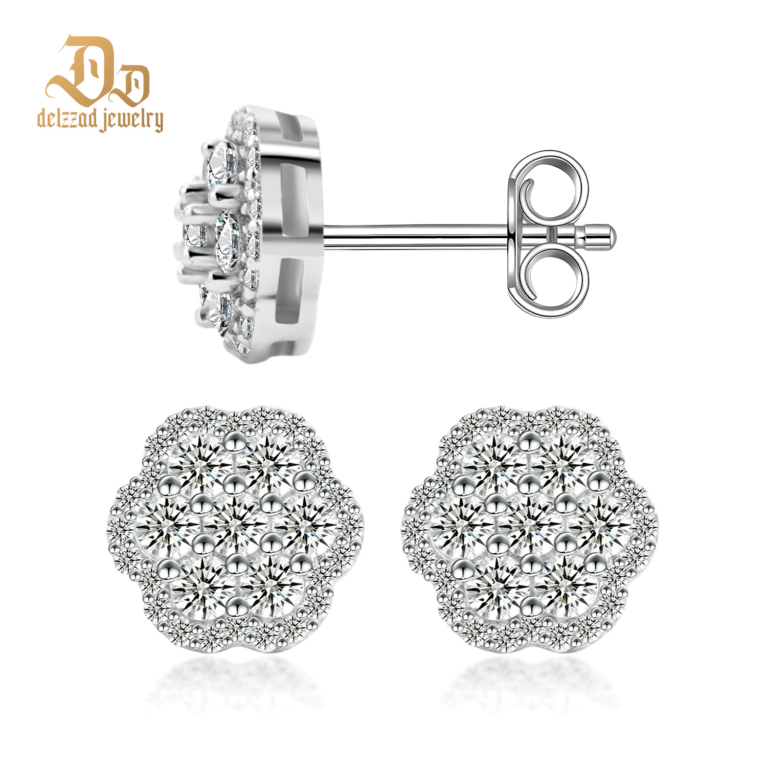 Eternal Bloom Stud Earrings Flower Cluster Stud Earrings VVS Synthetic Moissanite & S925