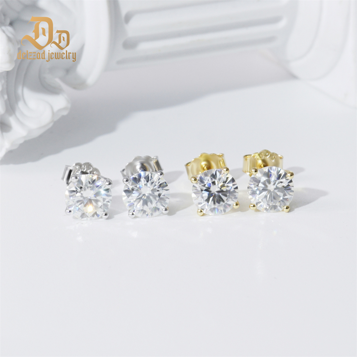 Solitaire Four Prong Earrings Screw Back Stud D-Color Moissanite & S925