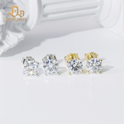 Solitaire Four Prong Earrings Screw Back Stud D-Color Moissanite & S925
