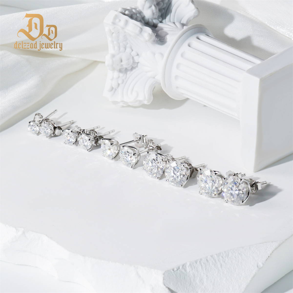 Solitaire Four Prong Earrings Screw Back Stud D-Color Moissanite & S925