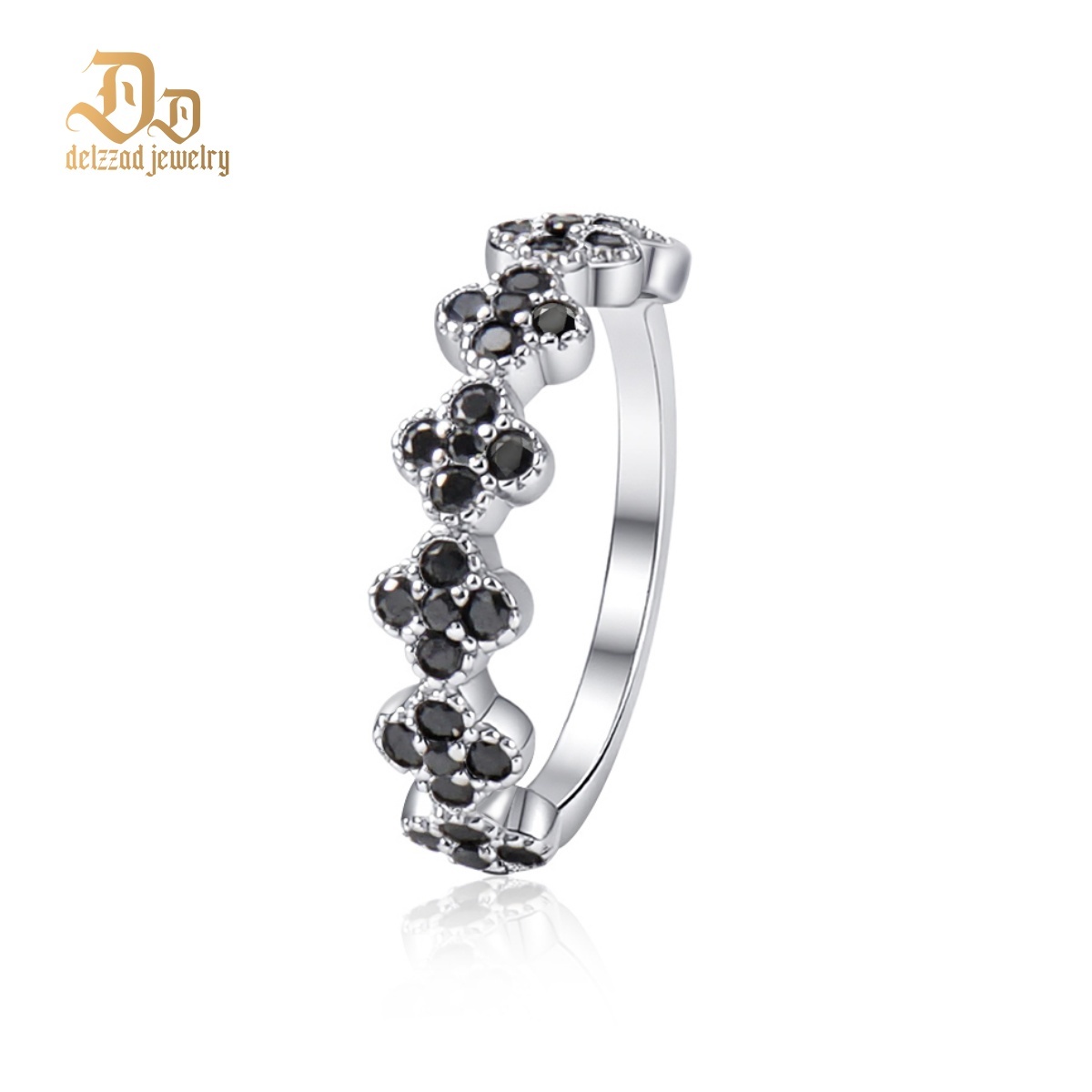 Delzzad 0.6ct Luxury Floral Eternity Band Cluster Ring Synthetic Moissanite Wedding Bands Ring S925 Sterling Silver Moissanite Jewelry Perfect Birthday Engagement Wedding Anniversary Gift
