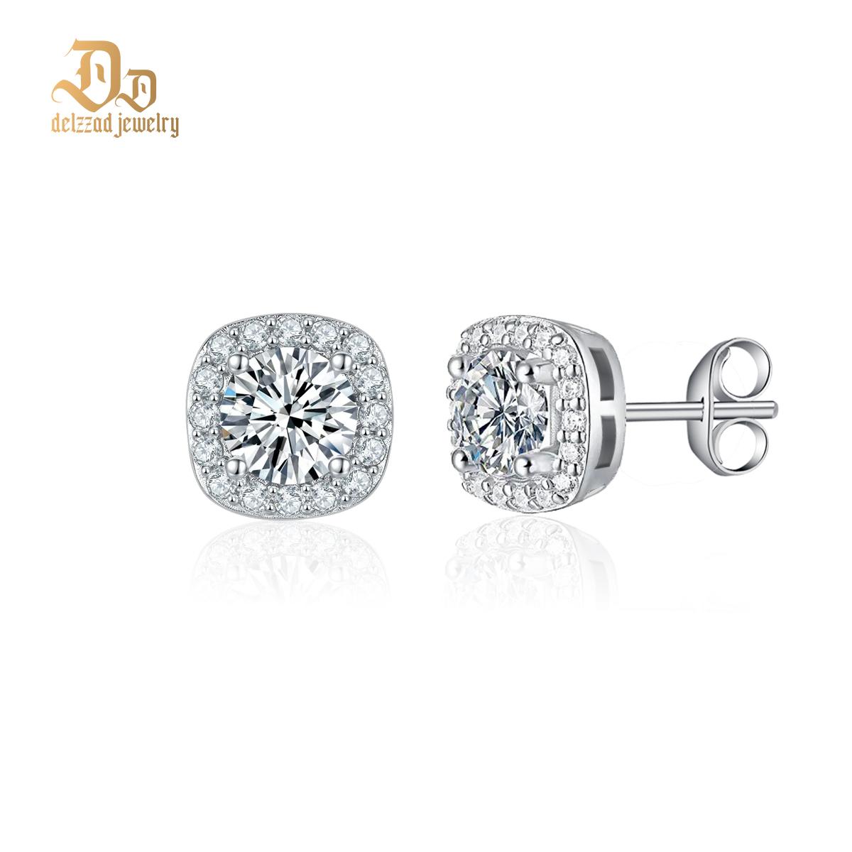 S925 SYNTHETIC MOISSANITE HALO SQUARE STUD EARRINGS BIRTHDAY GIFT FOR 