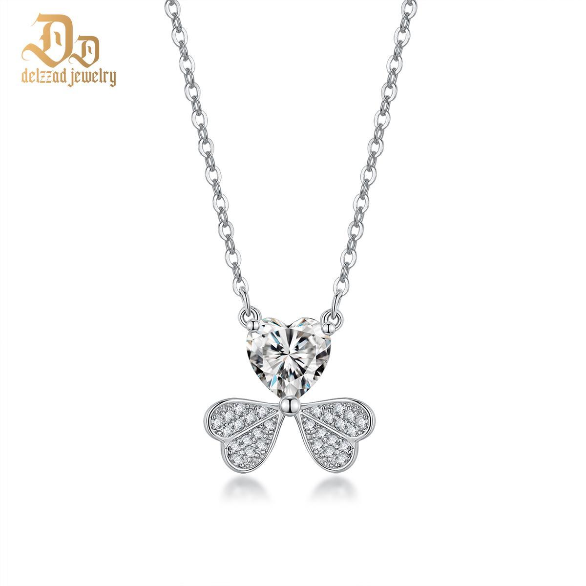Delzzad S925 Synthetic Moissanite Diverse Sparkling Charm Necklace Pendant Valentine's Day Lover Gifts for Women