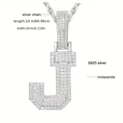 MOISSANITE SOLID ALPHBET LETTERS NAME CHARM PENDANT SMALL SIZE WHITE GOLD
