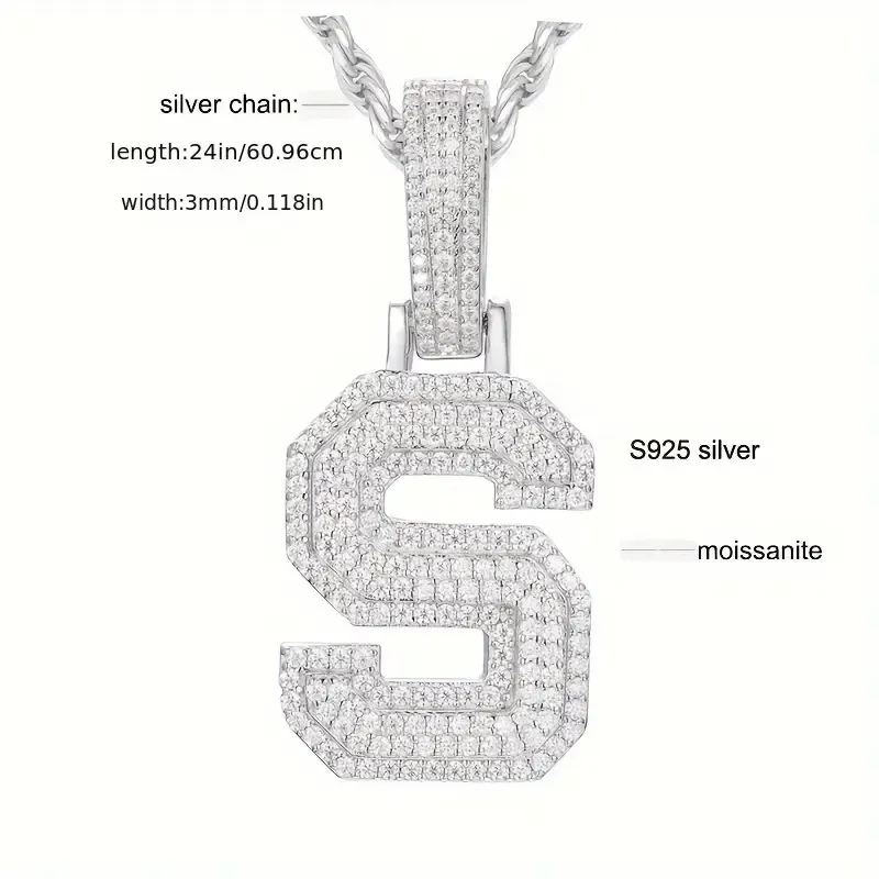 MOISSANITE SOLID ALPHBET LETTERS NAME CHARM PENDANT SMALL SIZE WHITE GOLD