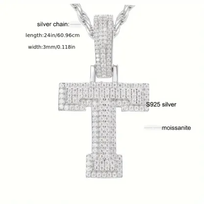 MOISSANITE SOLID ALPHBET LETTERS NAME CHARM PENDANT SMALL SIZE WHITE GOLD