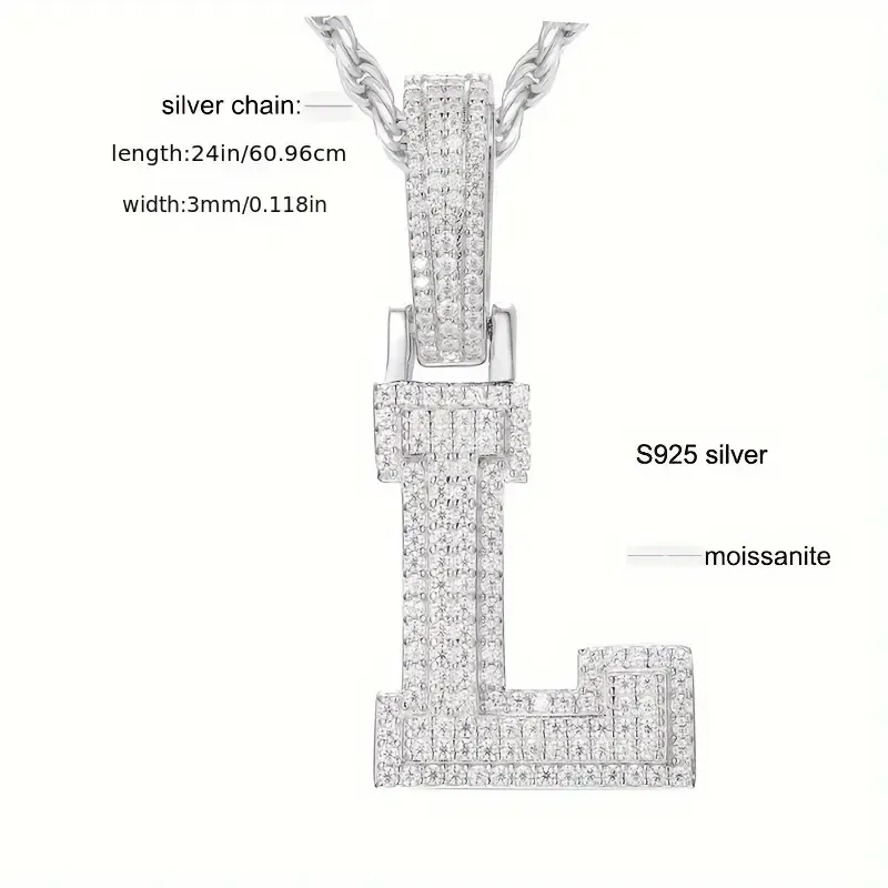 MOISSANITE SOLID ALPHBET LETTERS NAME CHARM PENDANT SMALL SIZE WHITE GOLD