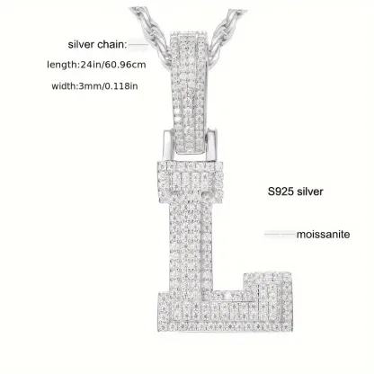 MOISSANITE SOLID ALPHBET LETTERS NAME CHARM PENDANT SMALL SIZE WHITE GOLD