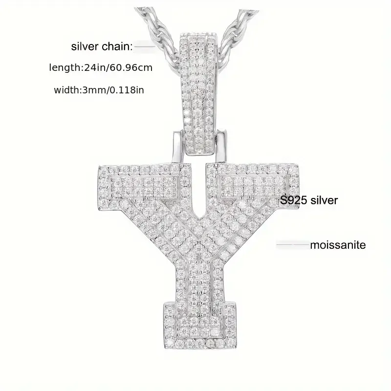 MOISSANITE SOLID ALPHBET LETTERS NAME CHARM PENDANT SMALL SIZE WHITE GOLD