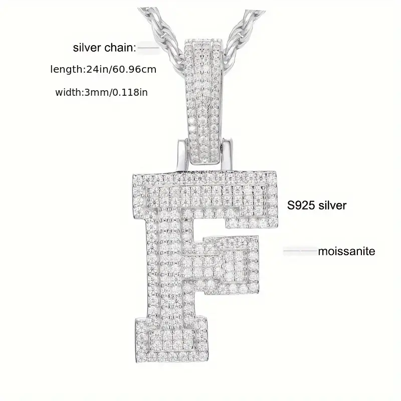 MOISSANITE SOLID ALPHBET LETTERS NAME CHARM PENDANT SMALL SIZE WHITE GOLD