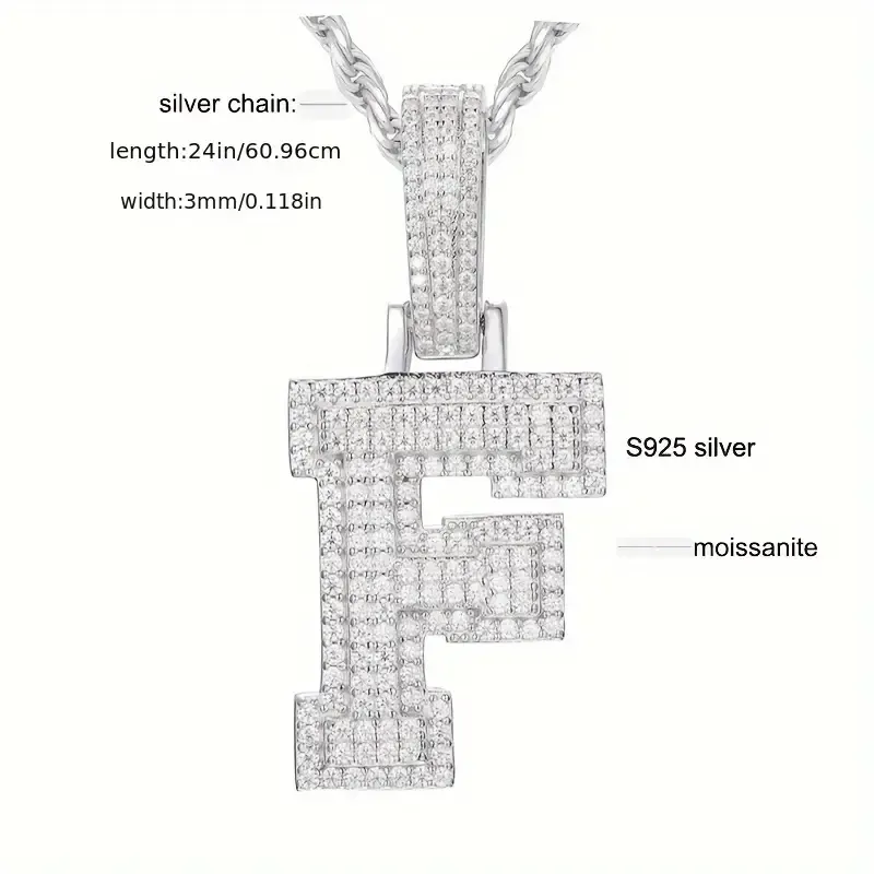 MOISSANITE SOLID ALPHBET LETTERS NAME CHARM PENDANT SMALL SIZE WHITE GOLD