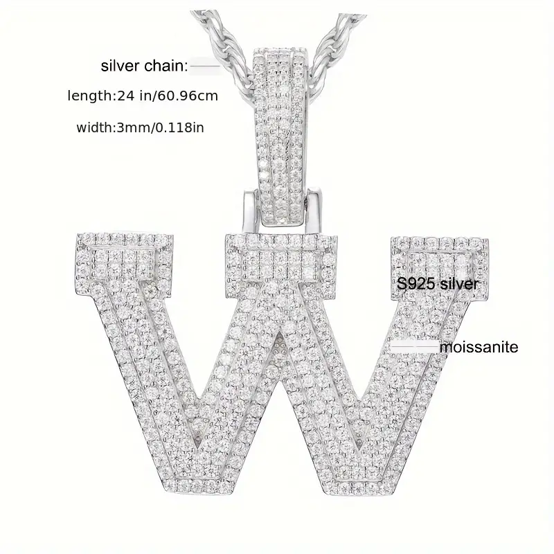 MOISSANITE SOLID ALPHBET LETTERS NAME CHARM PENDANT SMALL SIZE WHITE GOLD