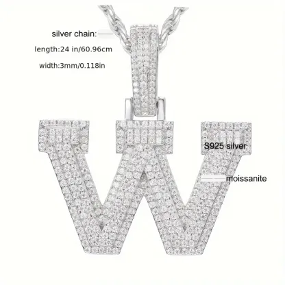 MOISSANITE SOLID ALPHBET LETTERS NAME CHARM PENDANT SMALL SIZE WHITE GOLD