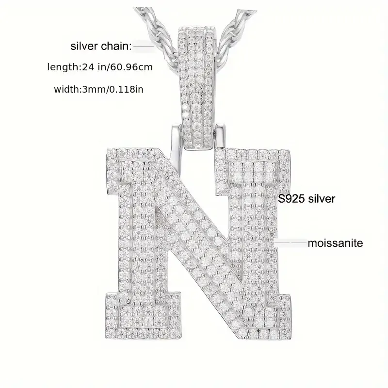 MOISSANITE SOLID ALPHBET LETTERS NAME CHARM PENDANT SMALL SIZE WHITE GOLD