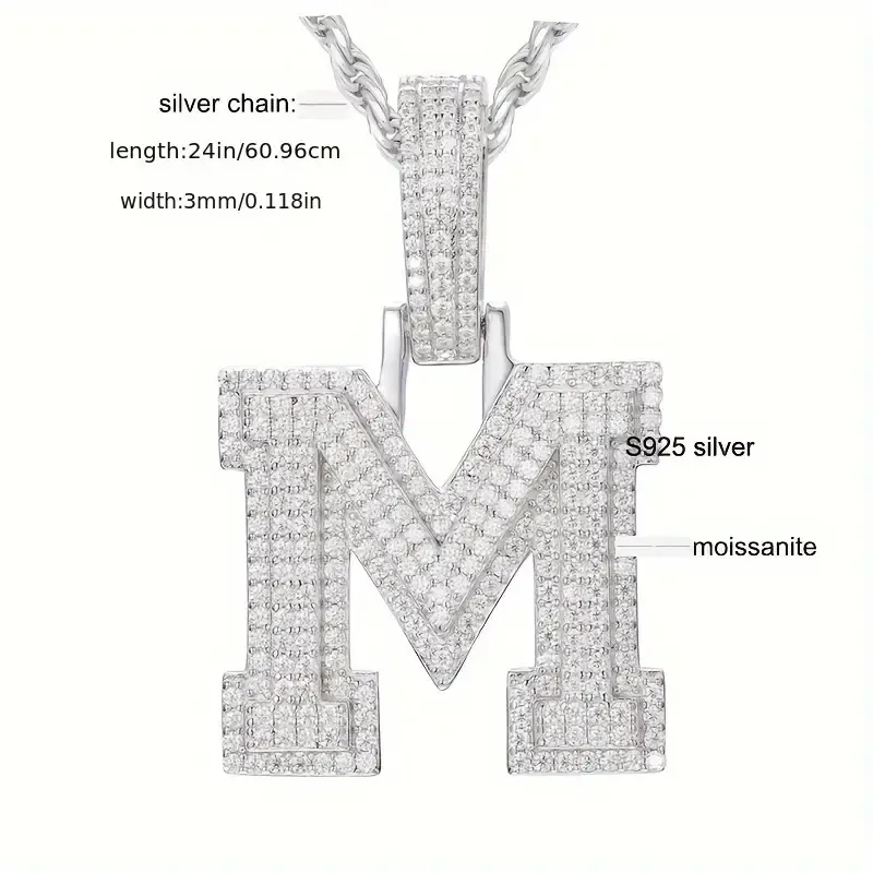 MOISSANITE SOLID ALPHBET LETTERS NAME CHARM PENDANT SMALL SIZE WHITE GOLD