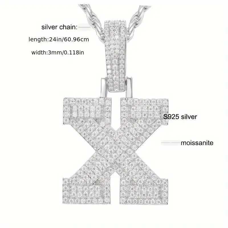 MOISSANITE SOLID ALPHBET LETTERS NAME CHARM PENDANT SMALL SIZE WHITE GOLD