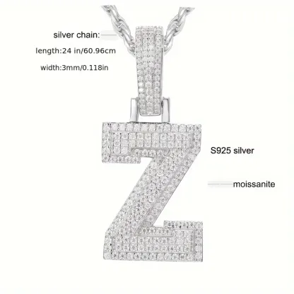MOISSANITE SOLID ALPHBET LETTERS NAME CHARM PENDANT SMALL SIZE WHITE GOLD