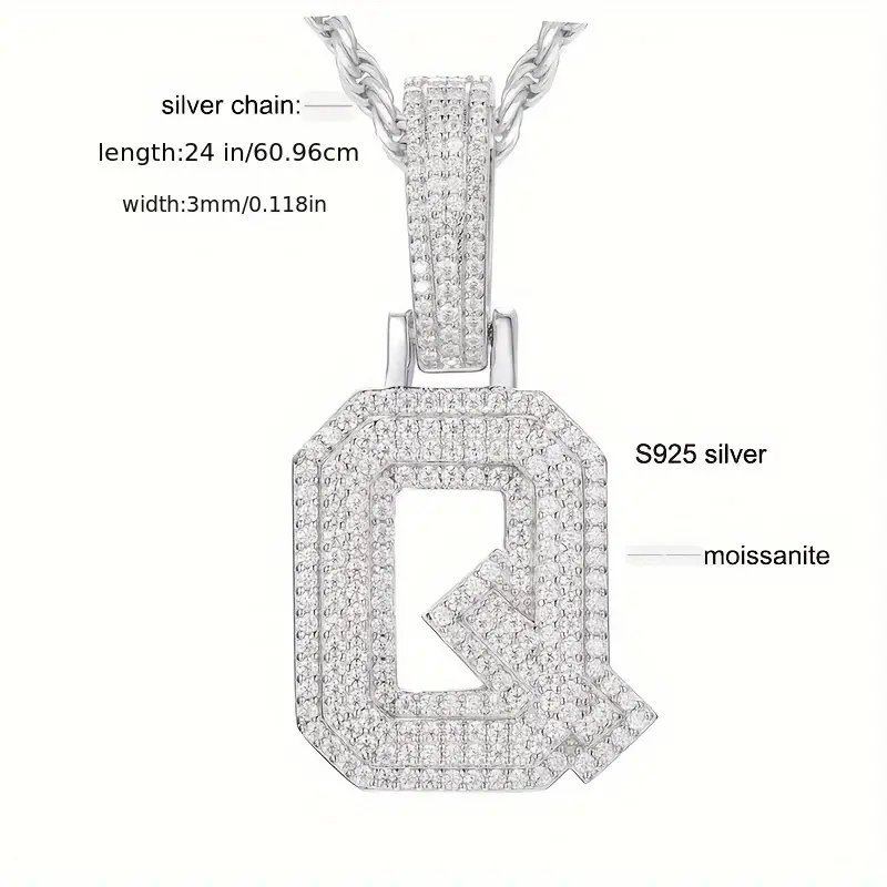 MOISSANITE SOLID ALPHBET LETTERS NAME CHARM PENDANT SMALL SIZE WHITE GOLD