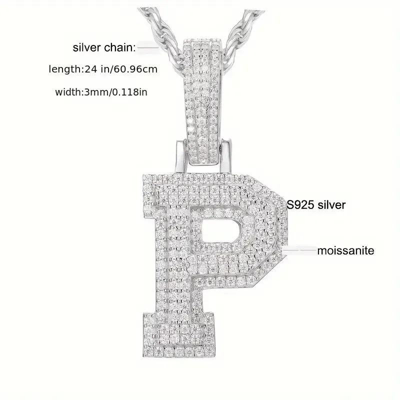 MOISSANITE SOLID ALPHBET LETTERS NAME CHARM PENDANT SMALL SIZE WHITE GOLD