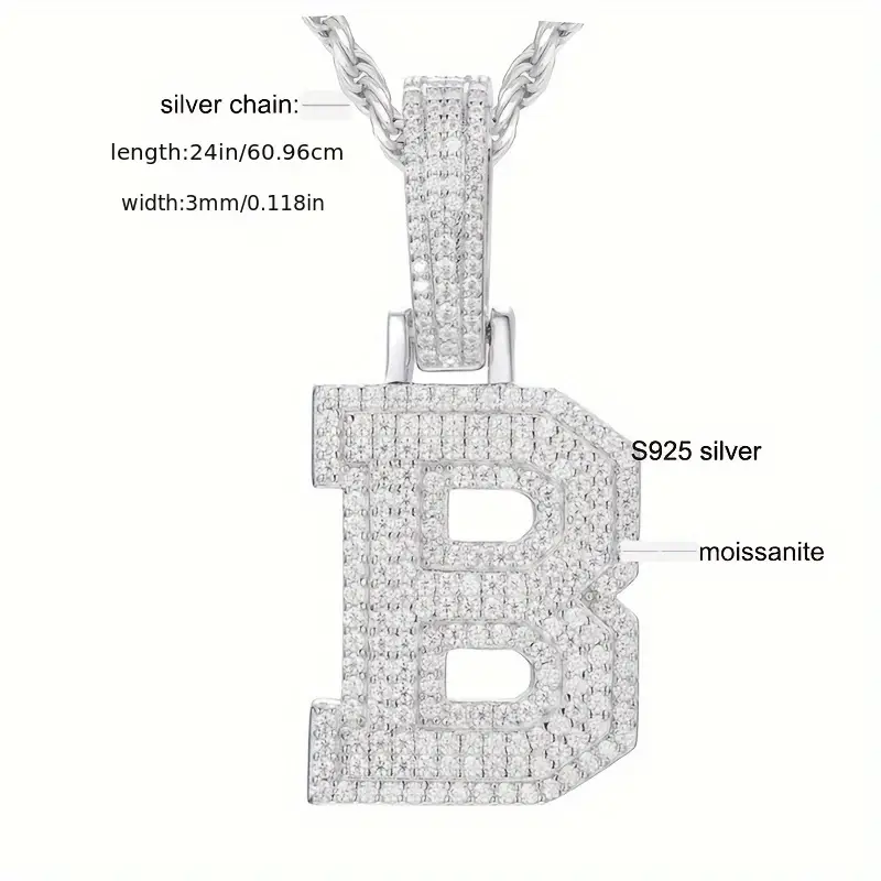 MOISSANITE SOLID ALPHBET LETTERS NAME CHARM PENDANT SMALL SIZE WHITE GOLD