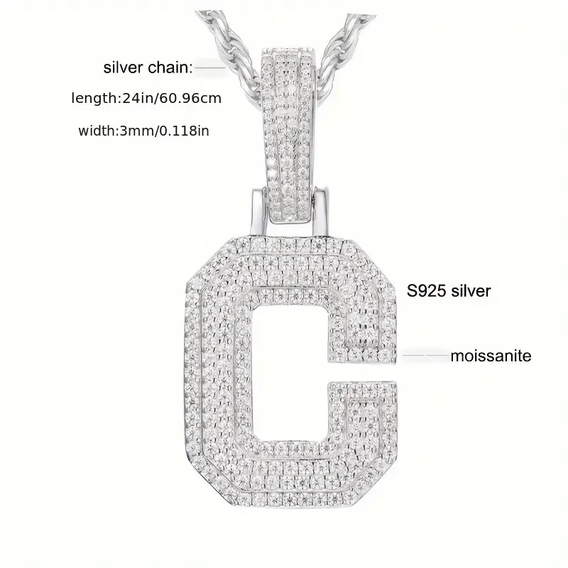 MOISSANITE SOLID ALPHBET LETTERS NAME CHARM PENDANT SMALL SIZE WHITE GOLD