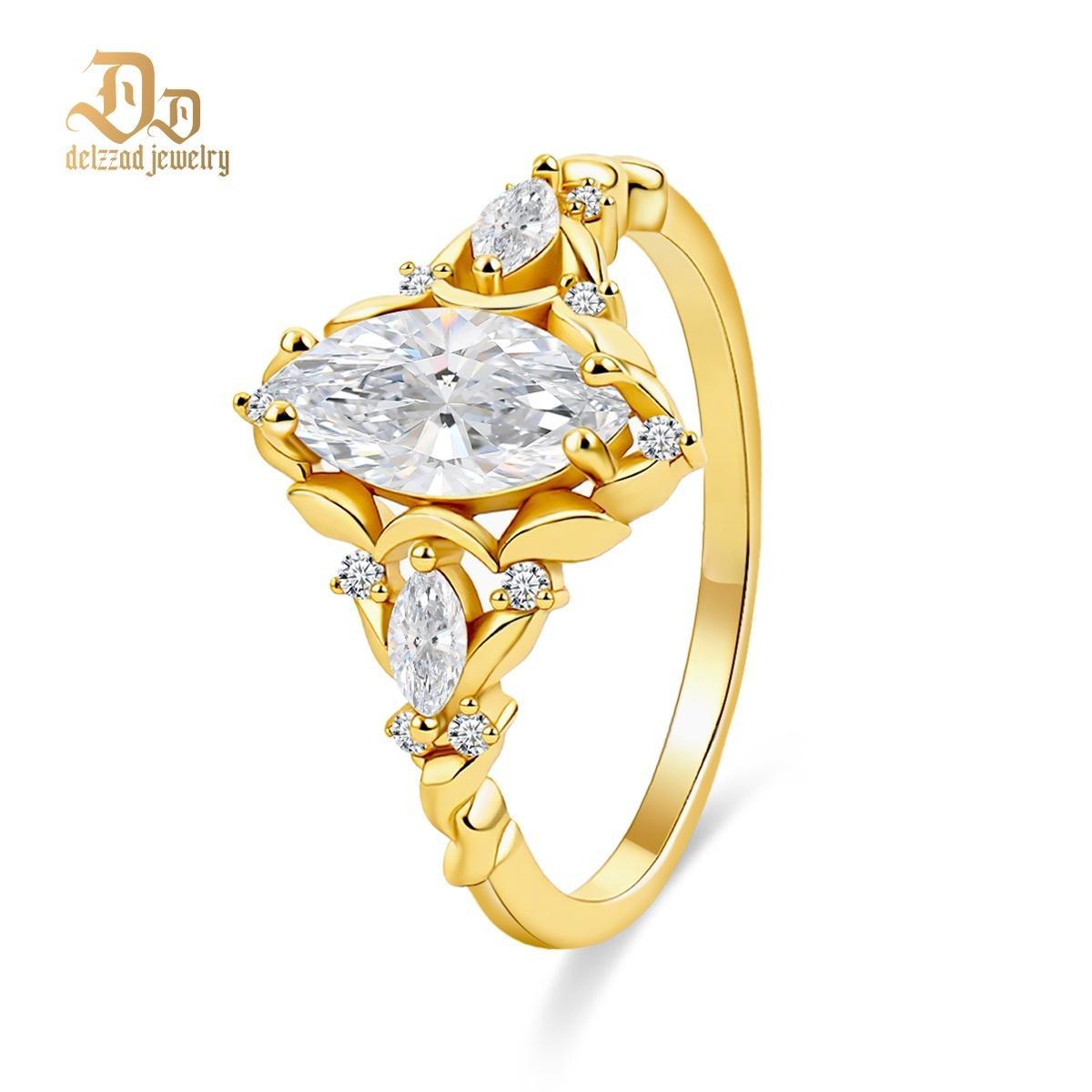 Delzzad Vintage Marquise Cut Engagement Ring Synthetic Moissanite Ring