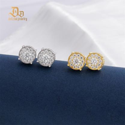 S925 VVS Synthetic Moissanite Royal Halo Iced Out Earrings Stud Unisex Earrings