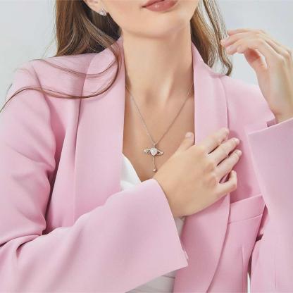 S925 HEART SYNTHETIC MOISSANITE ANGEL WING PENDANT NECKLACE