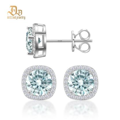 Delzzad S925 Synthetic Moissanite Colored Halo Square Stud Earrings St Valentine's Day Christmas Birthday Gift For Men Women