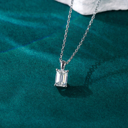 1ct Step Cut Solitaire Pendant VVS Synthetic Moissanite S925 Chain Women Timeless Necklace Gifts