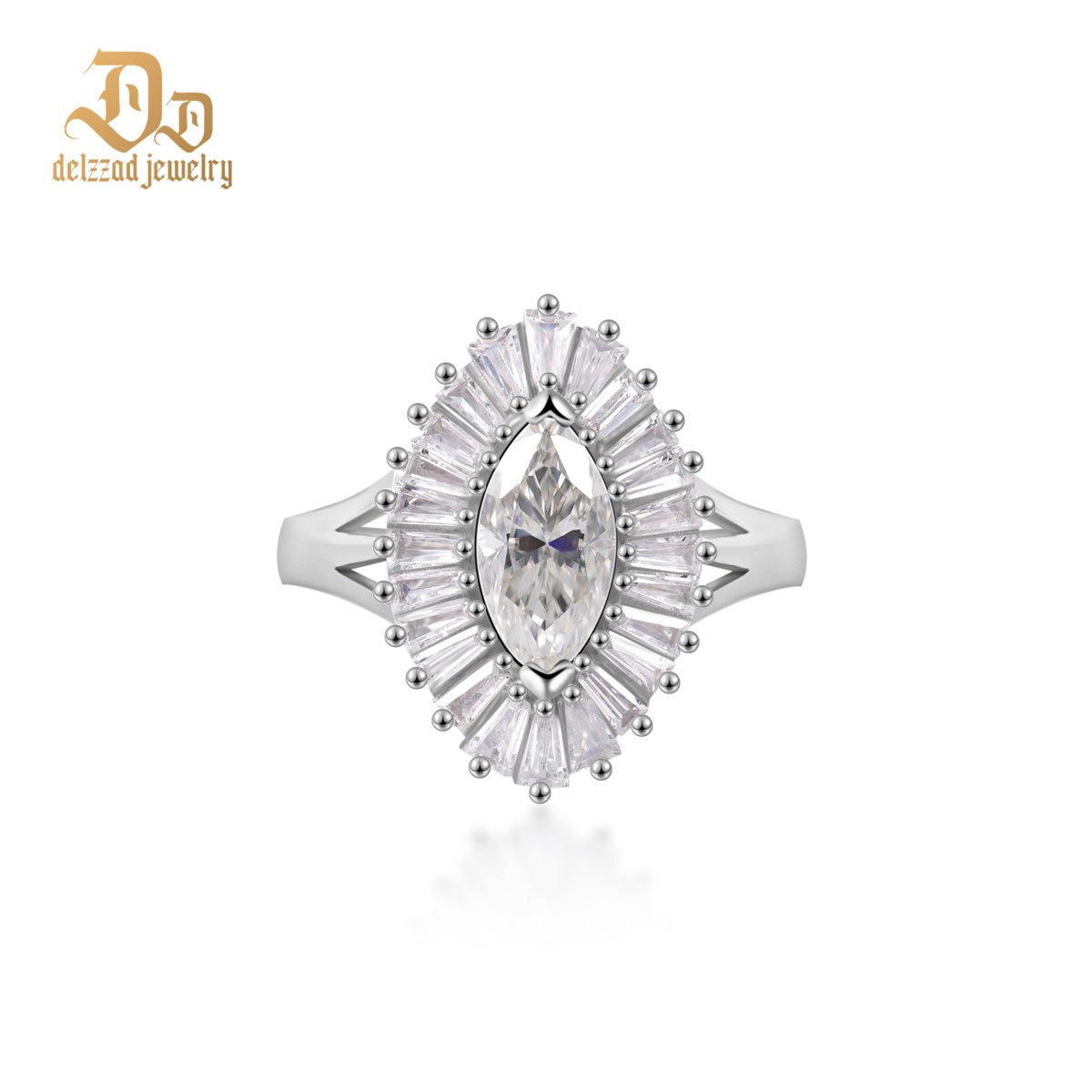 Delzzad 1ct Marquise Synthetic Moissanite Fashion Ring In 925 Sterling Silver Ring Band Jewelry Perfect Birthday Engagement Wedding Anniversary Gift