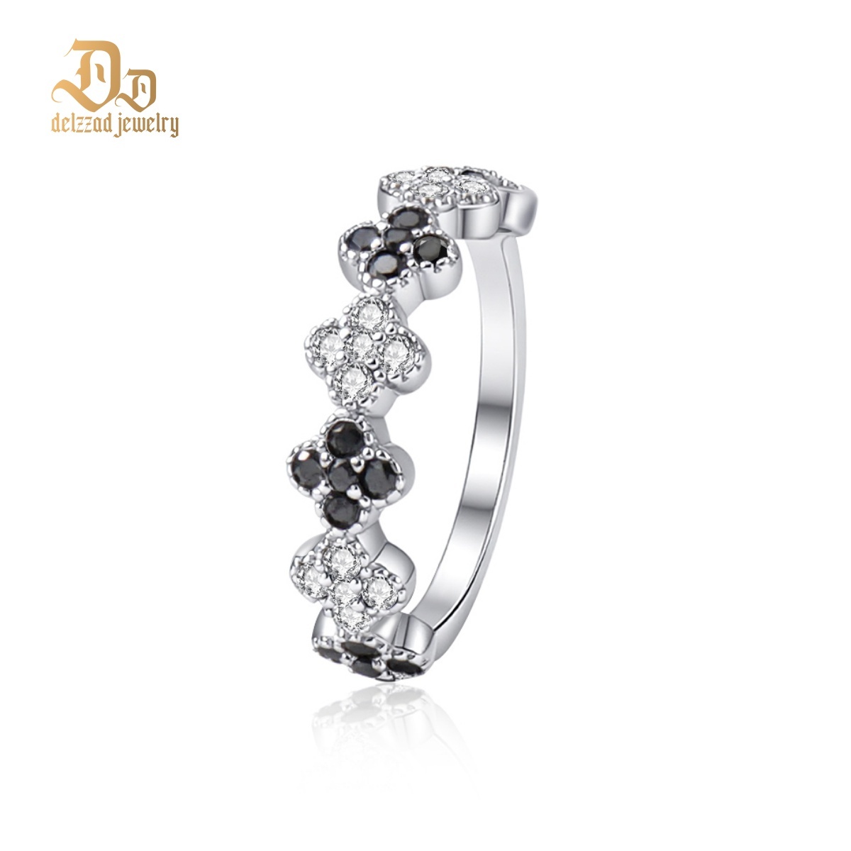 Delzzad 0.6ct Luxury Floral Eternity Band Cluster Ring Synthetic Moissanite Wedding Bands Ring S925 Sterling Silver Moissanite Jewelry Perfect Birthday Engagement Wedding Anniversary Gift