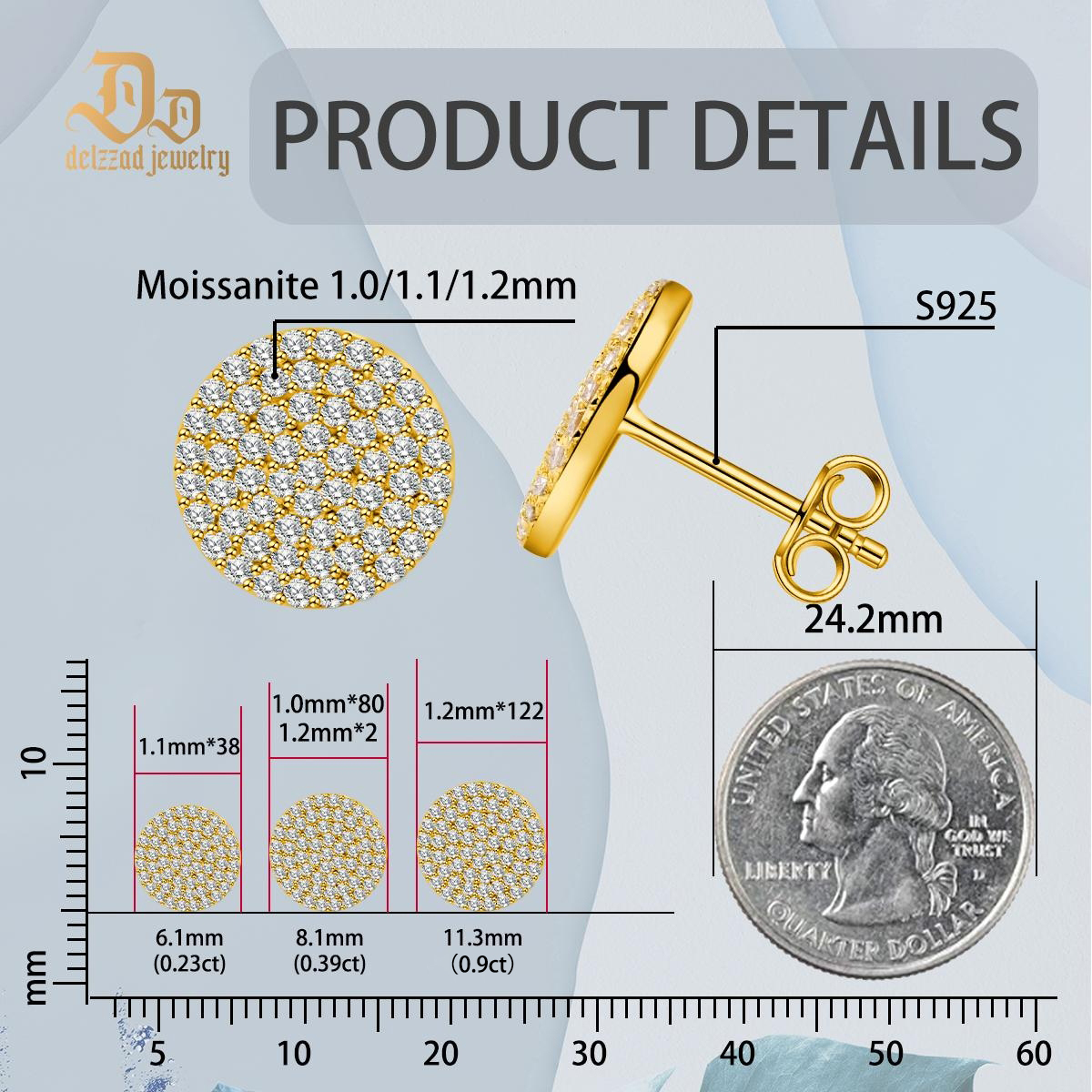 ICYCOIN Round Cluster Stud Earrings 925S & VVS Moissanite