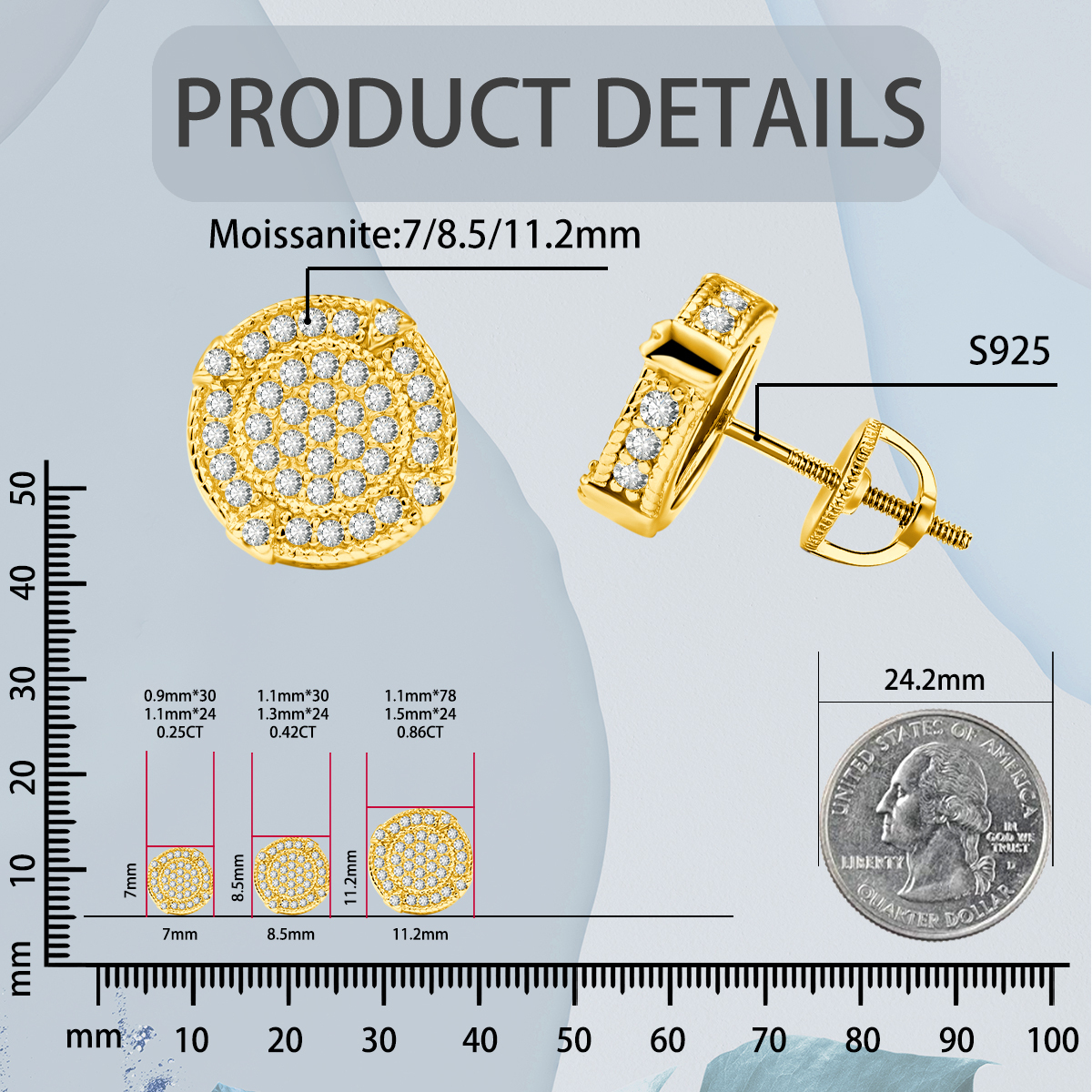 BLINGSHIELD Round Pave Stud Earrings 925S & VVS Moissanite