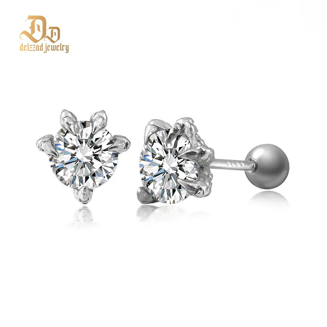 Dragon Claw Prong Earrings S925 VVS Synthetic Moissanite Stud