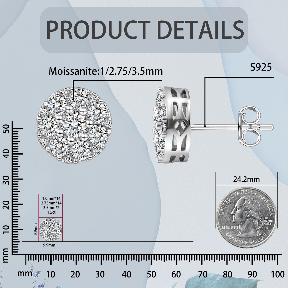 10MM 925S & VVS Moissanite Cluster Halo Stud Earrings