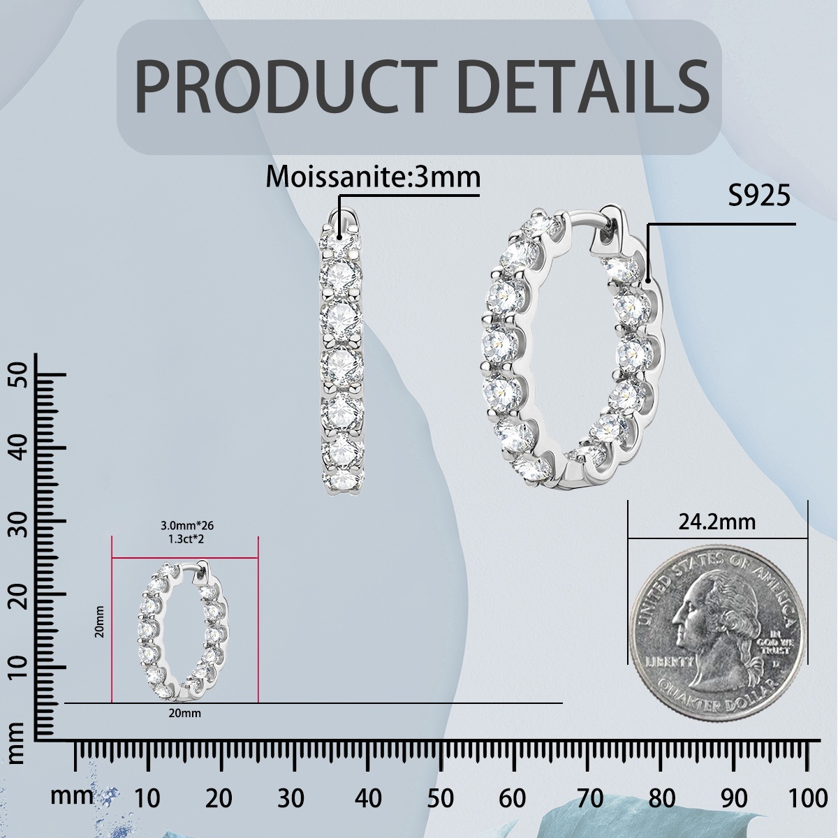 Iced Out Hoop Earrings VVS Synthetic Moissanite S925 Unisex Earrings