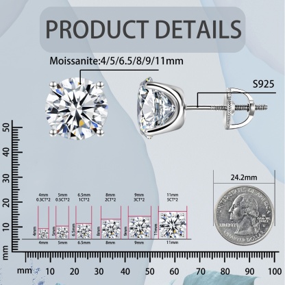 Solitaire Four Prong Earrings Butterfly/Screw Back Stud D-Color Moissanite & S925