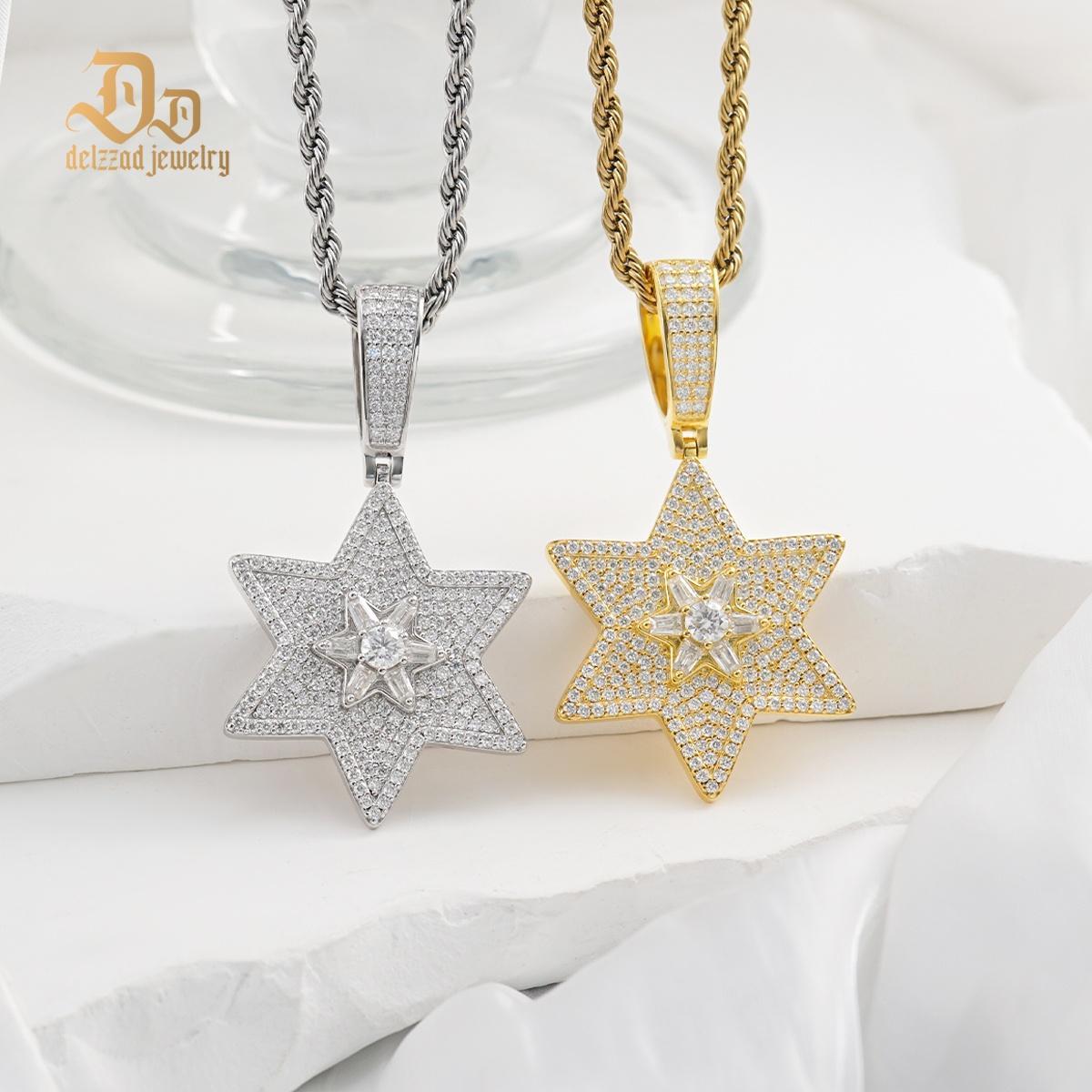 S925 D Color Synthetic Moissanite Unisex 2.2ct Round Trapezoid Cut Hexagram Necklace