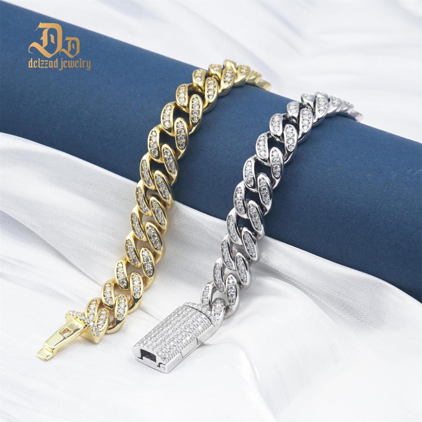 Delzzad Sparkling Hip Hop Cuban Link Bracelet Necklace VVS Synthetic Moissanite S925 Unisex Cuban Chain Perfect for Any Occasion & Everyday Wear Birthday Anniversary Gifts