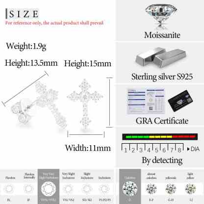 S925 D Color VVS Synthetic Moissanite Cross Prong Stud Earrings For Men Women