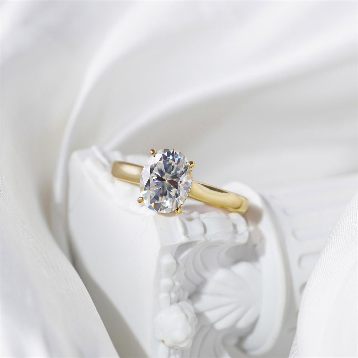 Delzzad 2ct Solitaire Oval Promise Engagement Ring Synthetic Moissanite S925 Wedding Ring Band Jewelry for Women